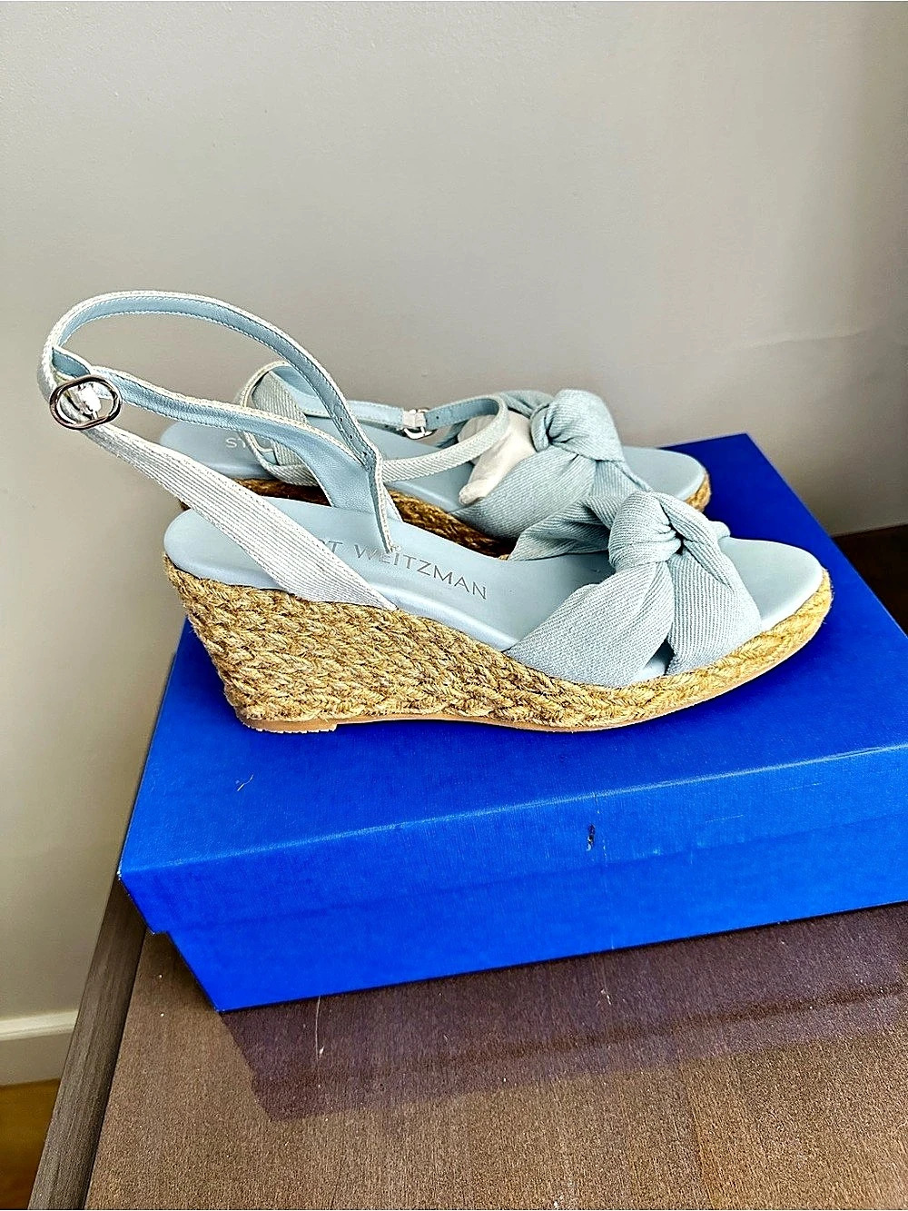 Stuart Weitzman Playa Espadrille Knot Wedge Sandal Blue